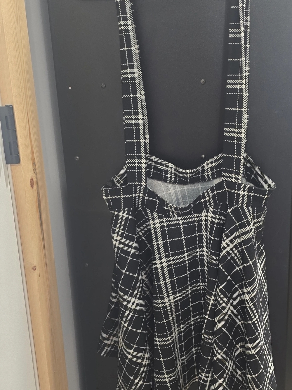 Black and White Plaid Skater Skirt with Adjustable Straps